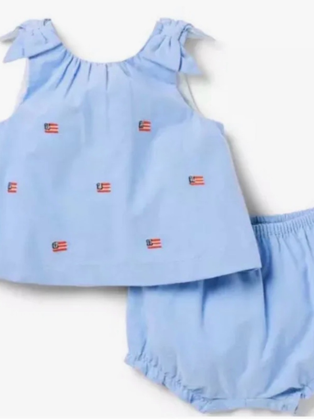 Janie and Jack Light Blue Embroidered Flag Top & Bloomer Set